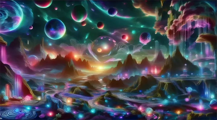 a painting of a futuristic city surrounded by planets, create videos faithfully reflecting 100% quality