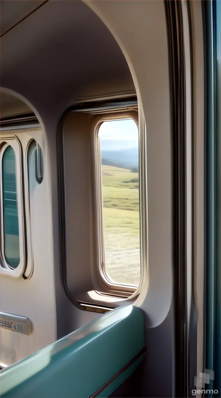 persona dentro del tren pensando y observando en la ventana mientras el tren esta en movimiento 8k , realistico