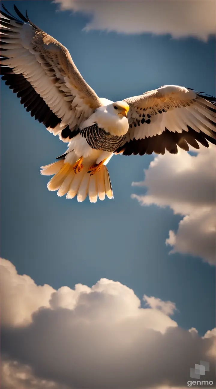 una aguila hermosa 8k volando nubes perfectas sol brillante