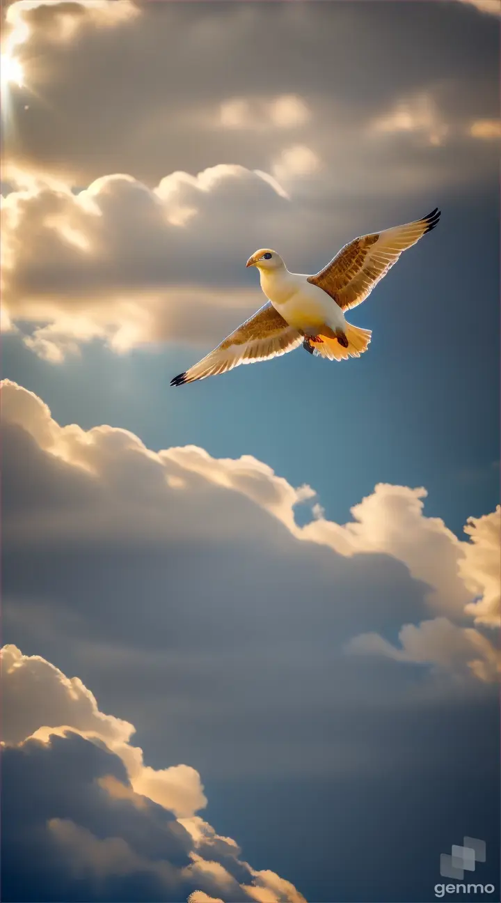 una aguila hermosa 8k volando nubes perfectas sol brillante