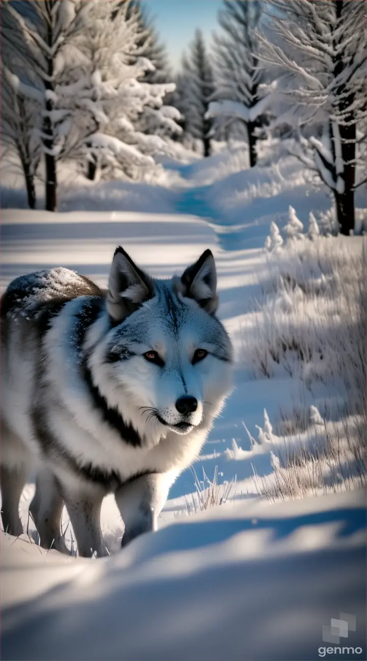 lobo hermoso caminando en el bosque ,nieve ,perfecta 8k , realisitico