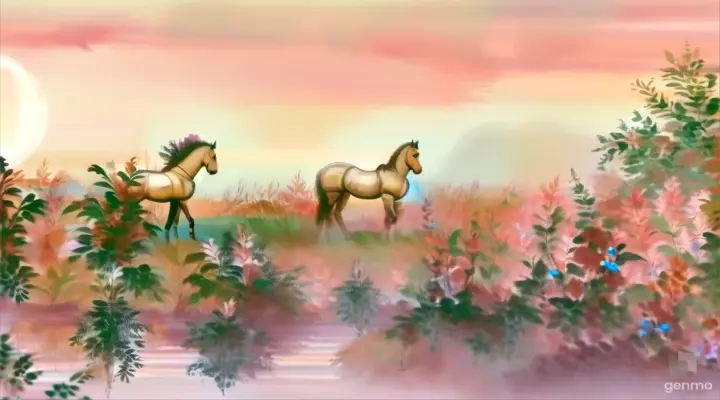 a painting of a horse in a field of flowers