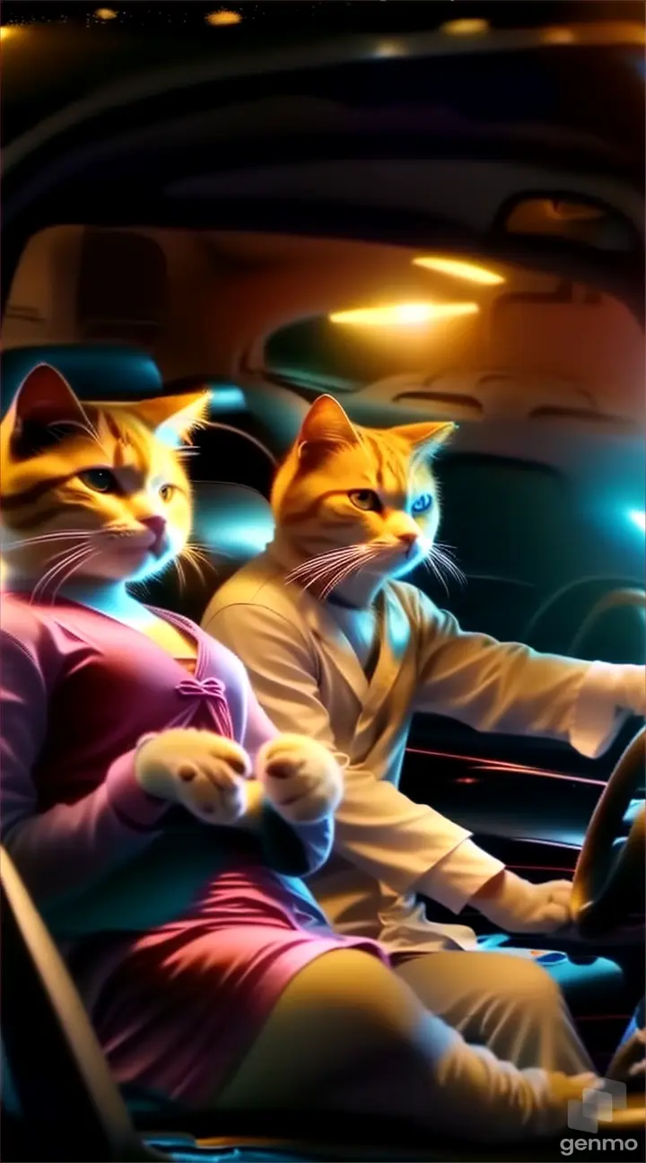 a couple of cats that are sitting in a car