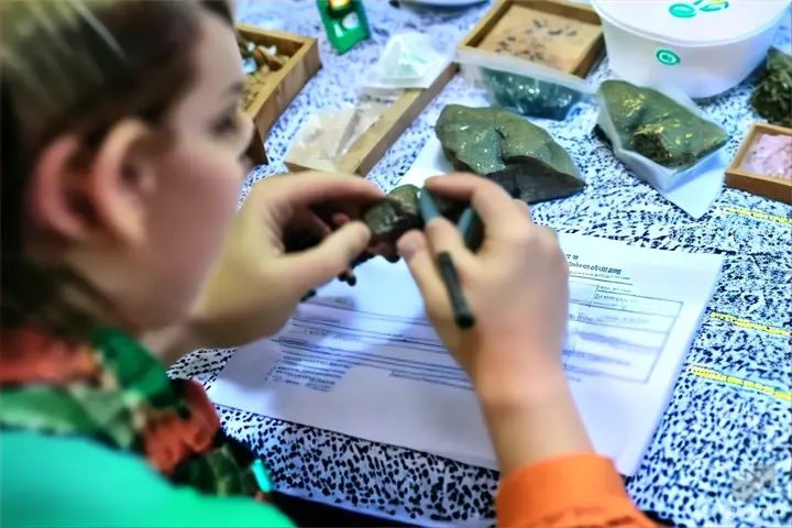 a woman is working on a piece of rock