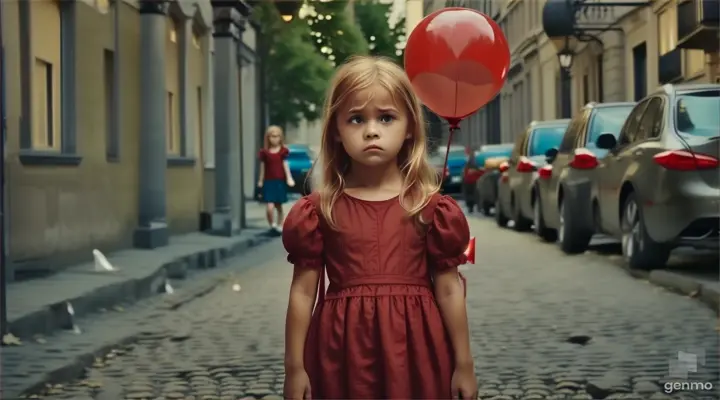 a little girl in a red dress close her eyes