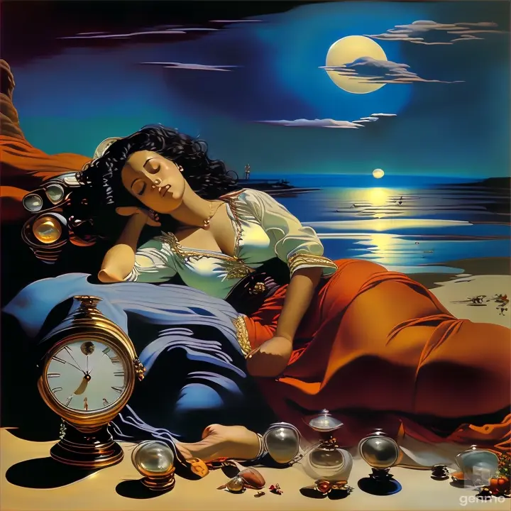 a painting of a woman laying on a beach