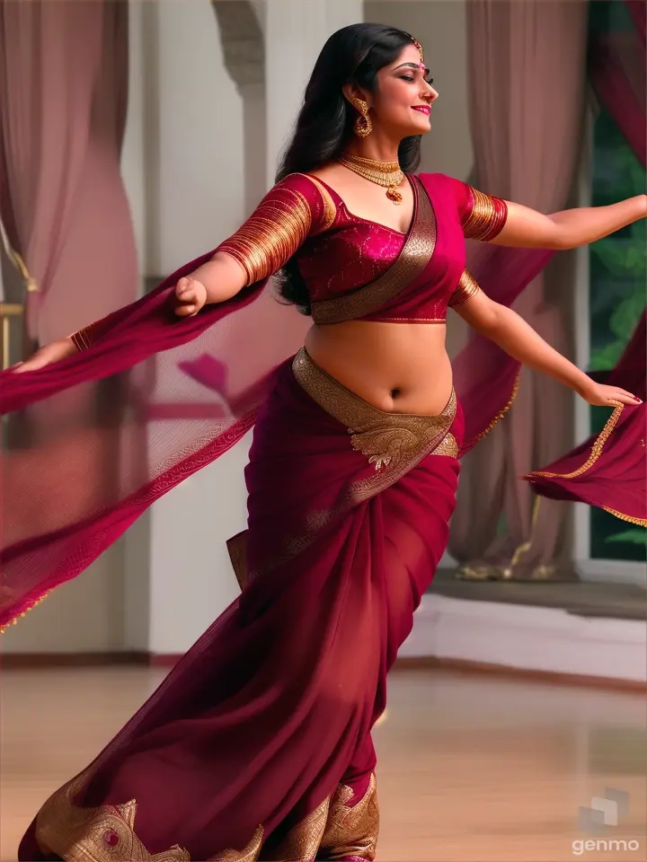 24 year old girl in mahroon colour saree dance 