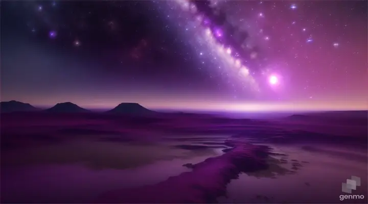 The horizon of a planet, shrouded in deep purple, as its parent galaxy succumbs to the gravitational pull of an approaching neighbor