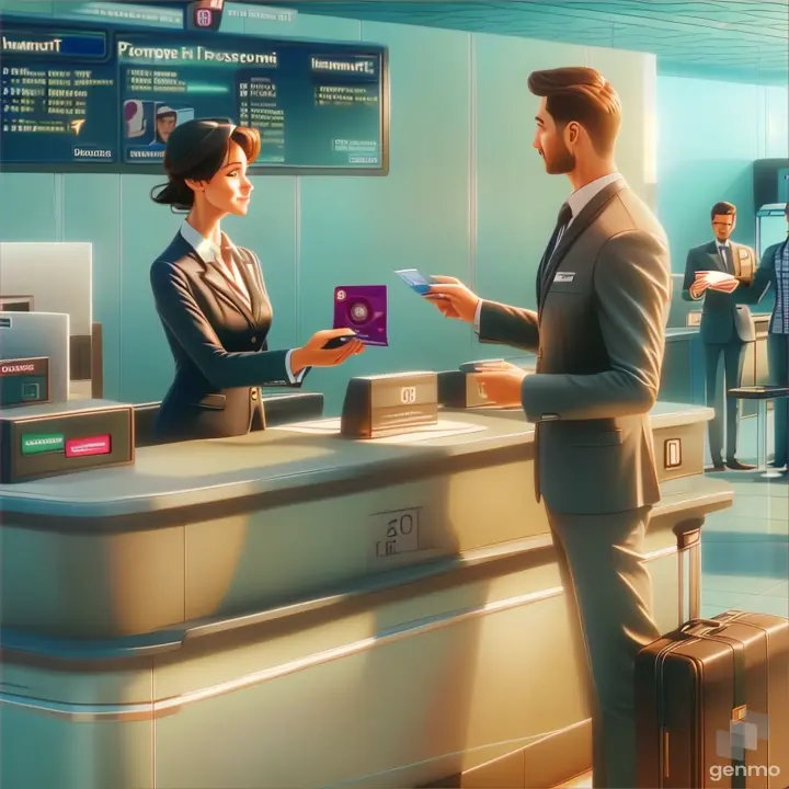 a man handing a woman a passport at the airport