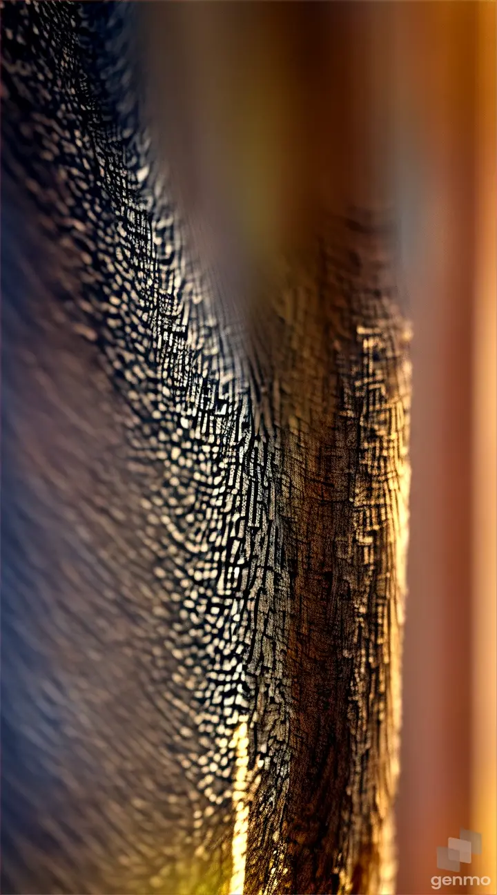 The intricate patterns and textures of tree bark, highlighted by dappled sunlight filtering through the leaves.
