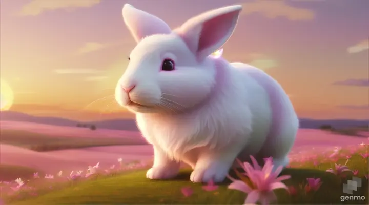 Once upon a time, in a peaceful meadow nestled between rolling hills, there lived a white rabbit named Lily 16:9 ratio