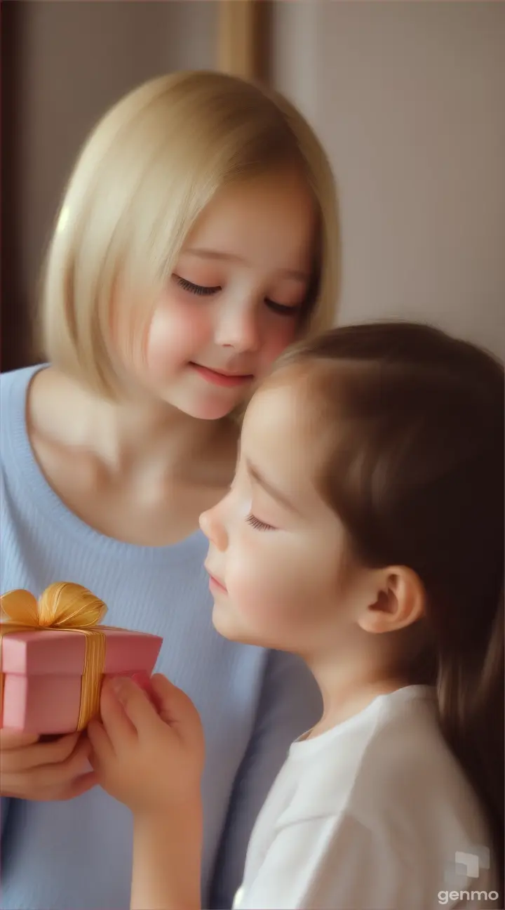 daughter give gift to mother