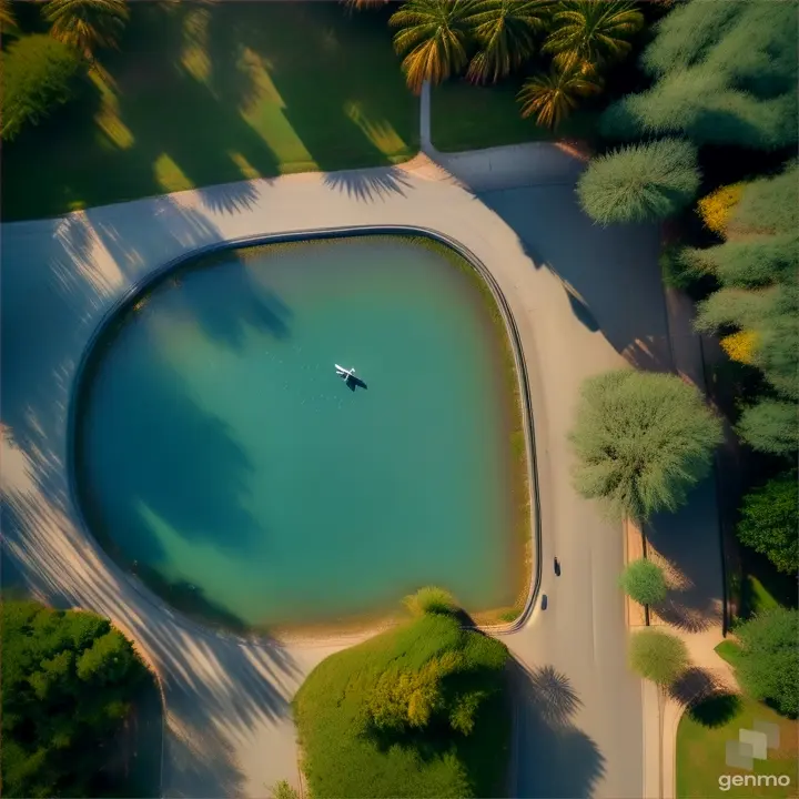 Aerial photography very fast take-off, remains below, park alleys, a pound of ducks, high detail, impressive Mirrorless digital camera Sony Alpha a9 II