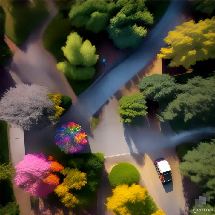 Aerial photography from a copter, very fast climb from the ground, park alleys remain below, high detail, use Sony Alpha a9 II mirrorless digital camera