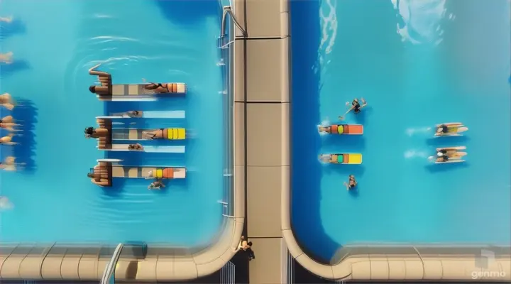 a group of people swimming in a pool