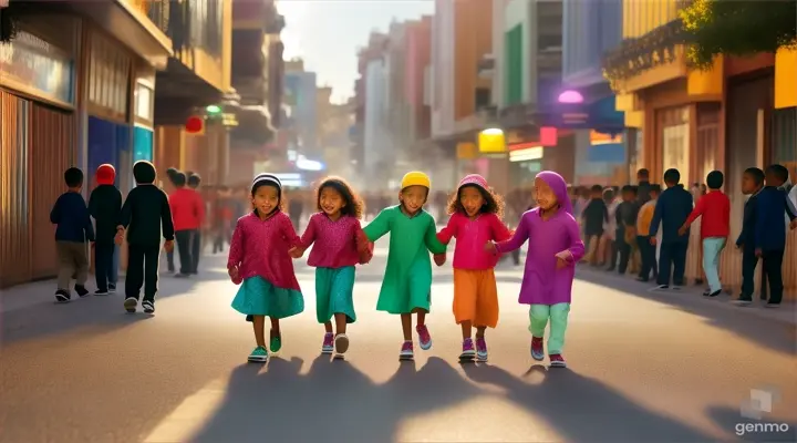 Muslim kids walking happily