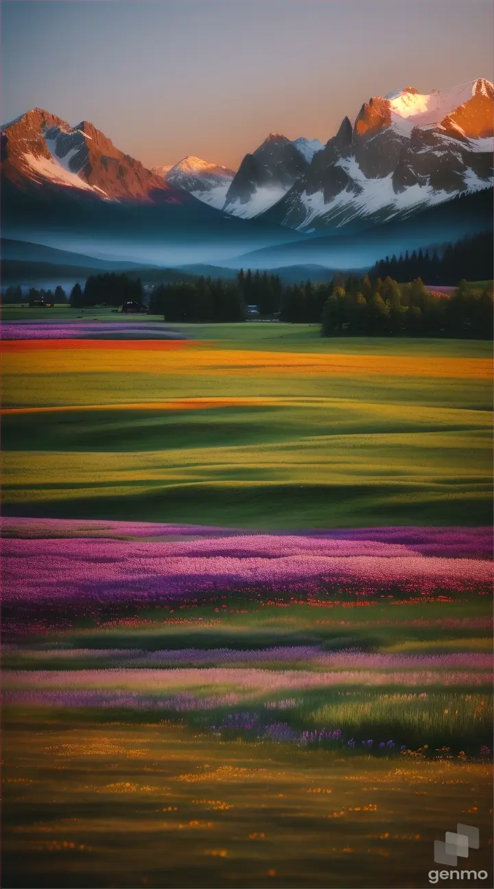 草原，鲜花，雪山