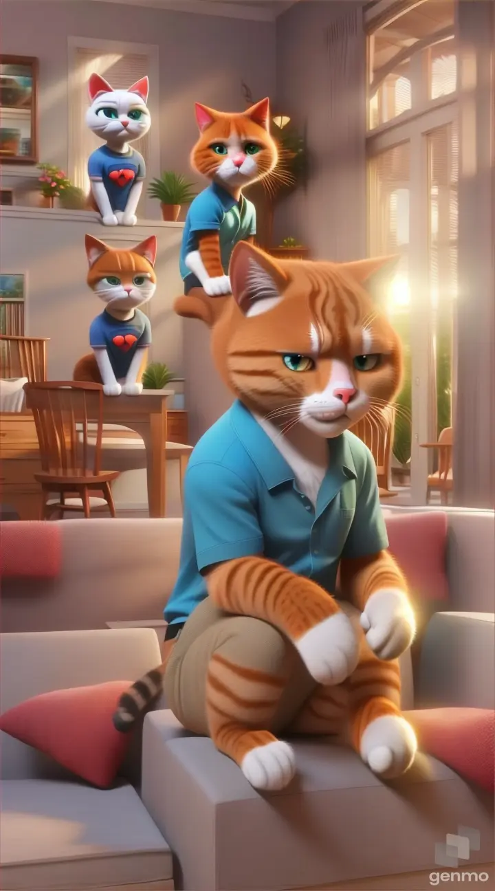 a cat sitting on top of a couch in a living room