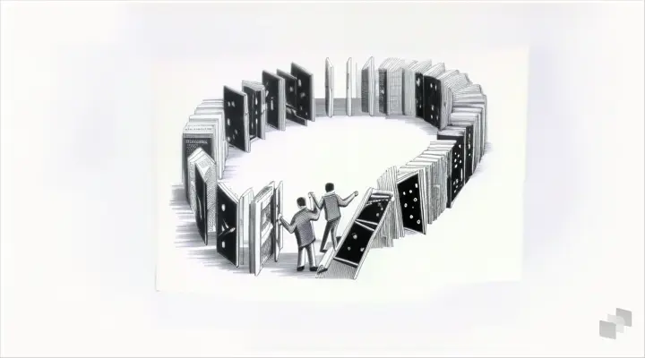 a black and white drawing of a circle of books