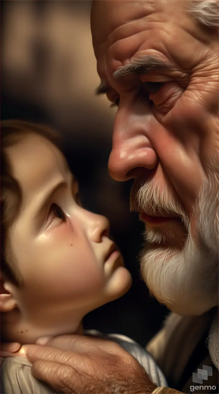 a wise old man whispers in a child's ear