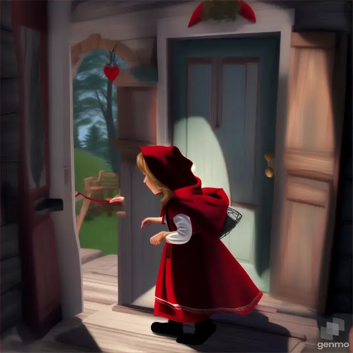  make an animated video of Little Red Riding Hood finally reached the cottage, out of breath and banging worriedly on the door.