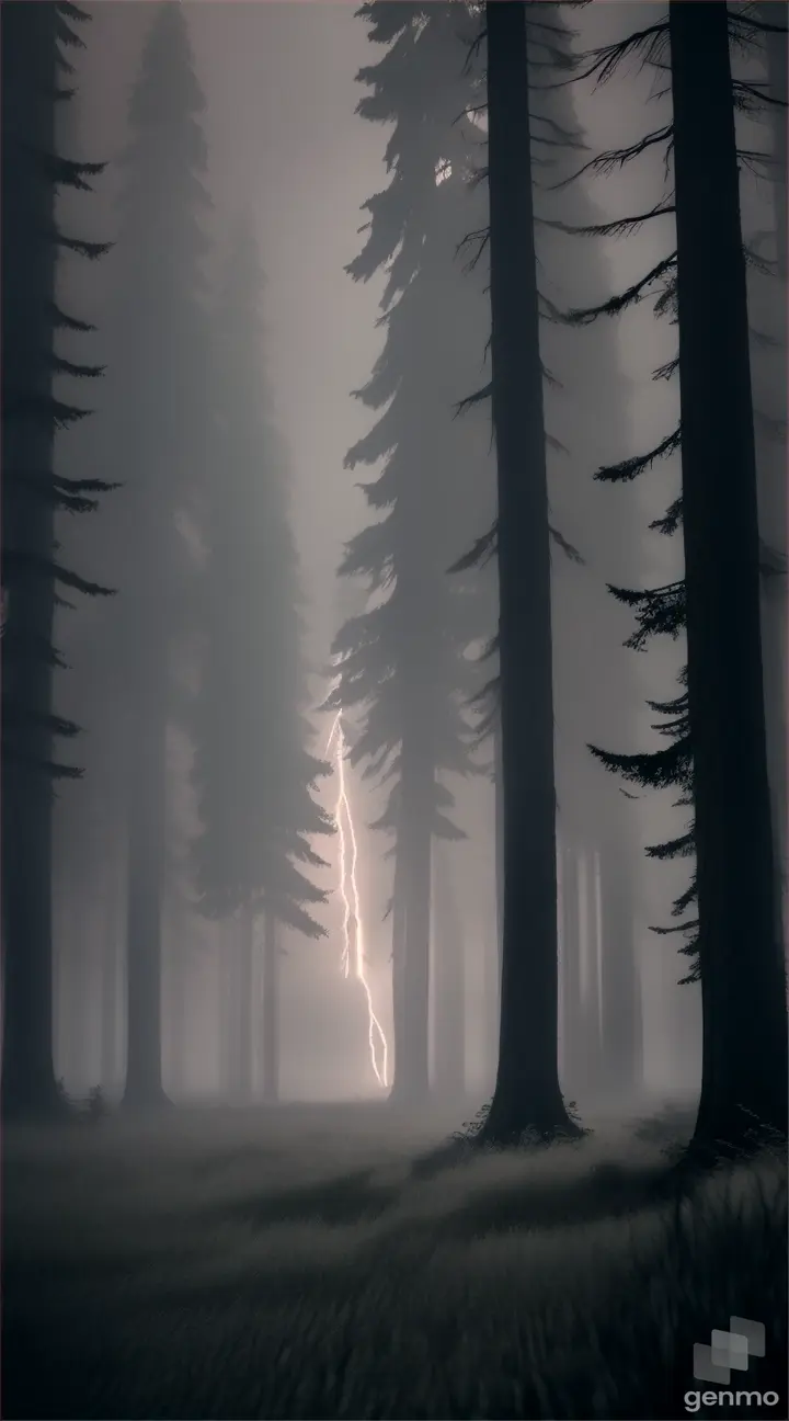 flash in forest, fog