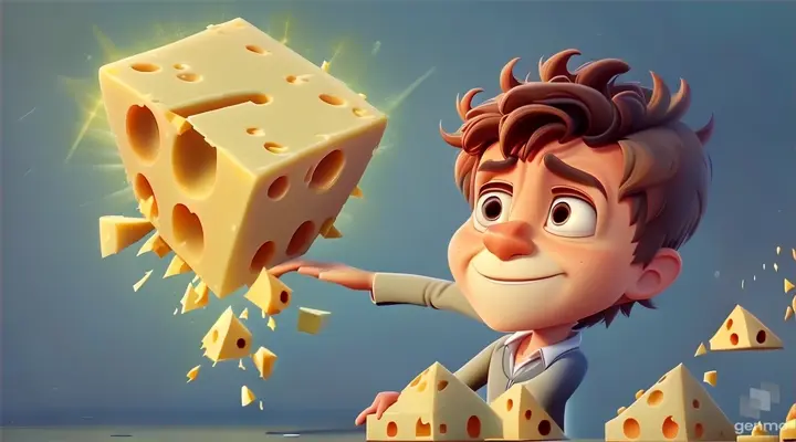 a cartoon character with a piece of cheese coming out of it