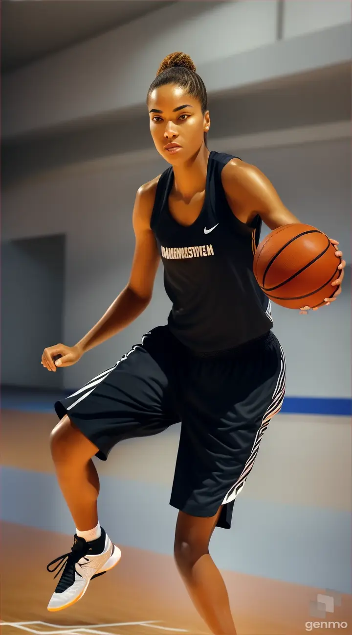 Beautiful woman playing basketball