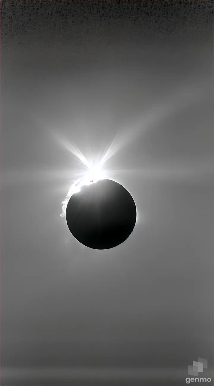 high quality, 84% solar eclipse, use black & white & yellow colors only, the sun is a black hole