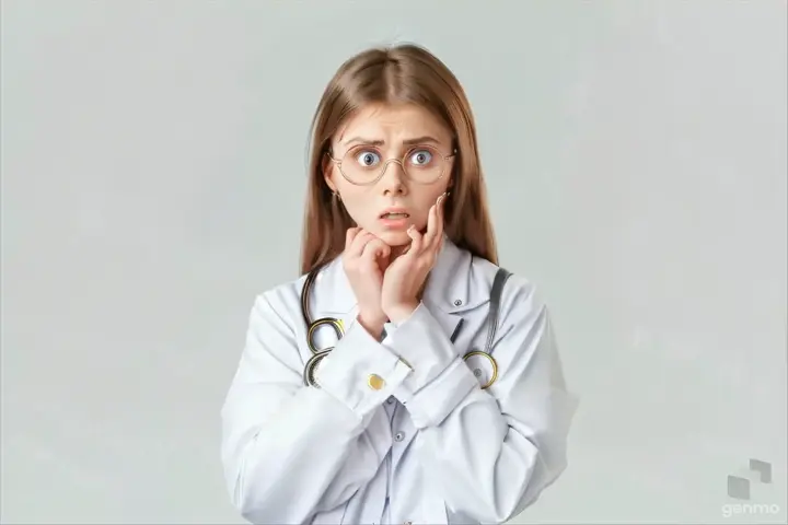 a woman wearing glasses and a white coat