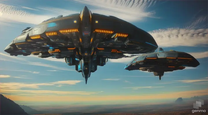 Fleet of ships up in the sky