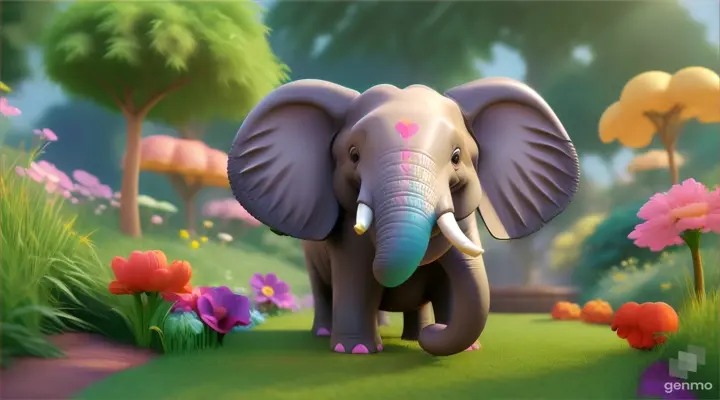 3d cartoon elephant in garden