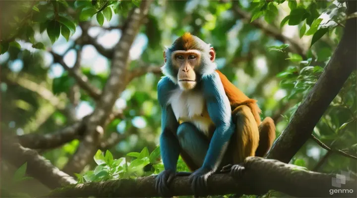 A monkey take lunch on top of tree