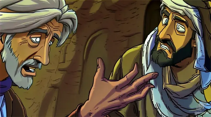 a cartoon of jesus talking to a man