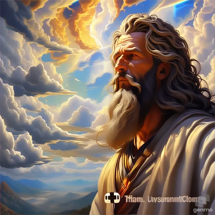 a painting of jesus in the clouds