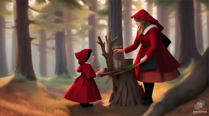 make an animated video of little red riding hood with her grandmother and a nice woodsman