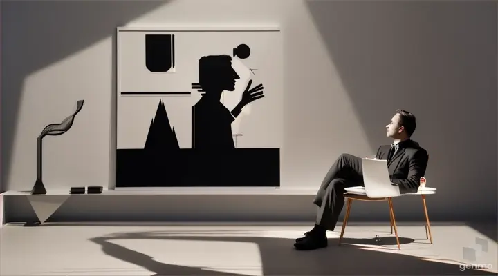 The shadow of the man who listens to the advice of his friends at home is surreal horizontal