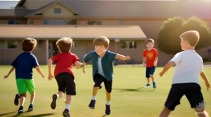 Sam noticed a group of kids playing tag in the yard. Sam hesitated for a moment before joining in at
Meadowlark Elementary school in a small town in 16:9 ratio