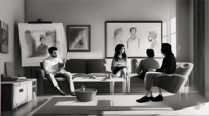   Shadows of people dialogue at home creative drawing horizontal