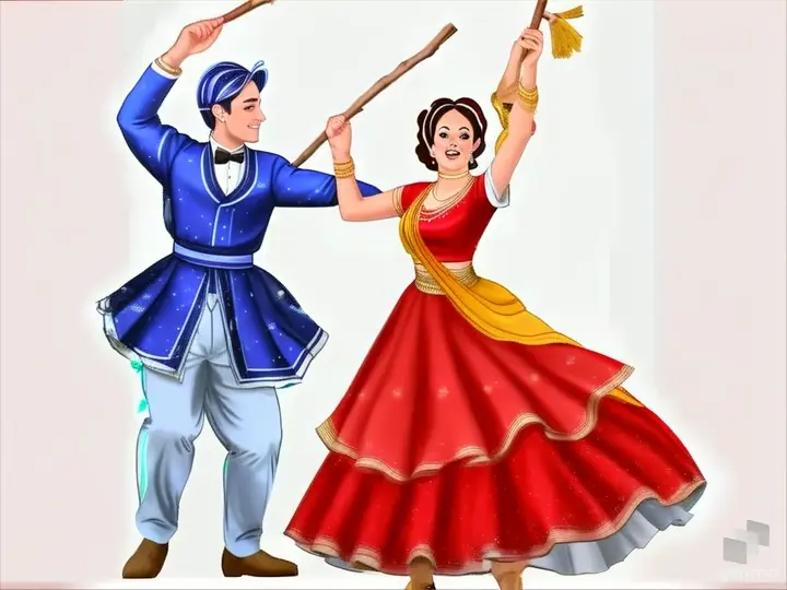 a man and a woman dancing with sticks in their hands