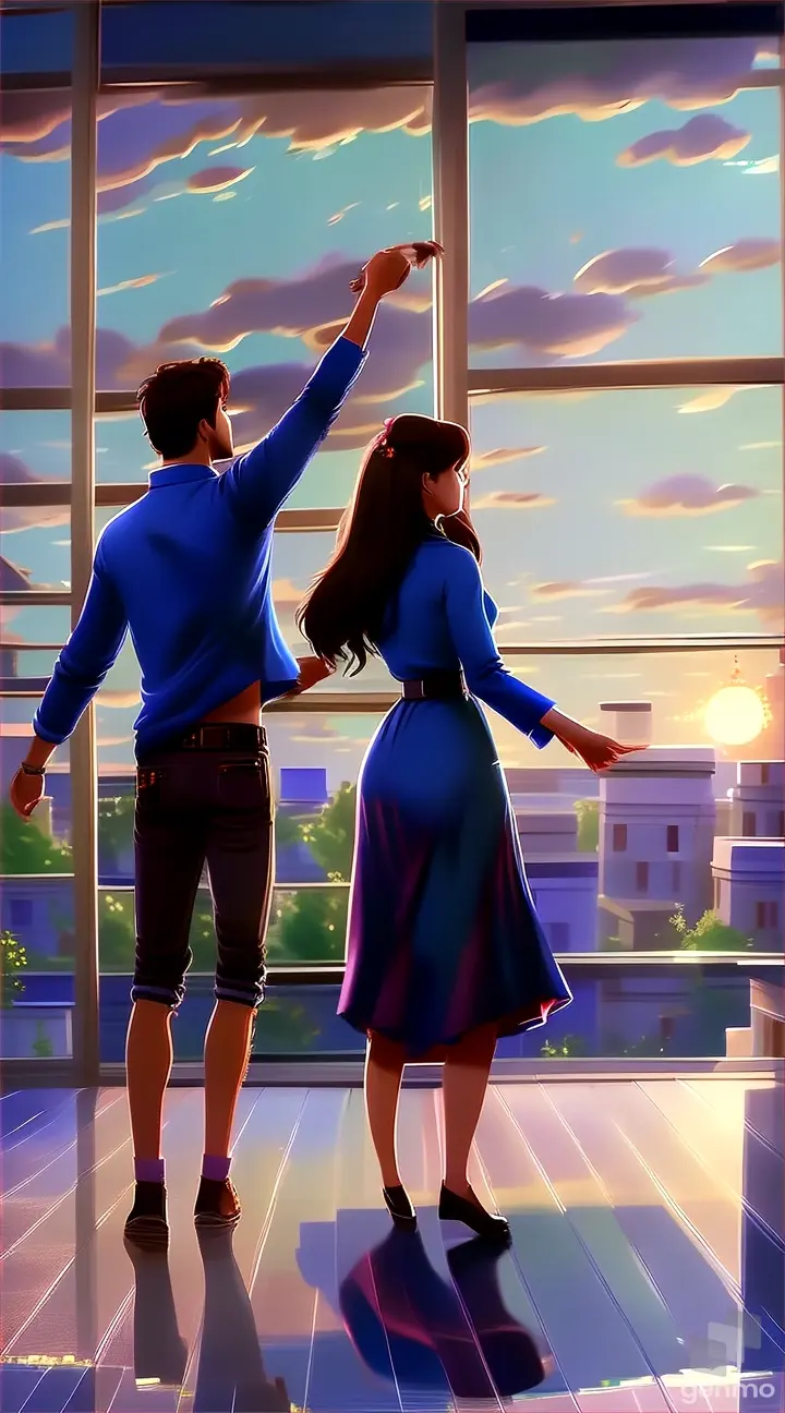 a man and a woman standing in front of a window