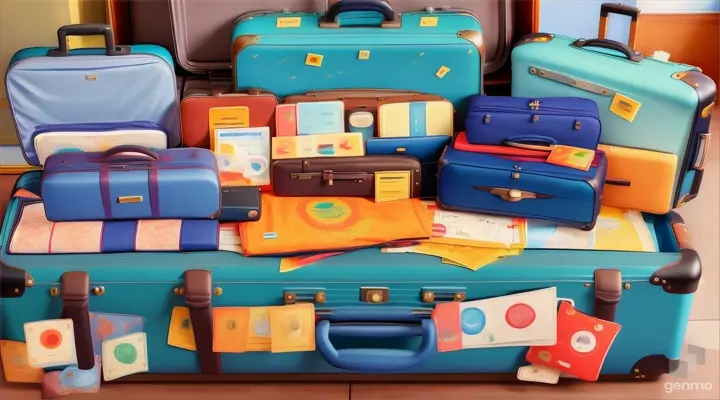 a blue suitcase filled with different types of luggage