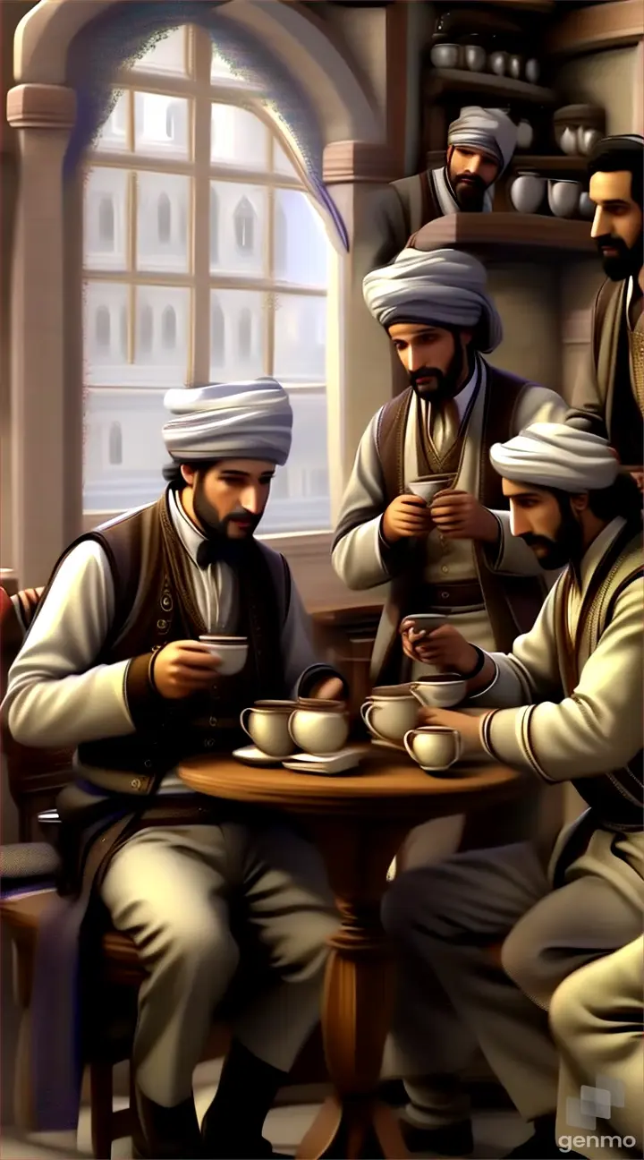 a painting of three men sitting at a table