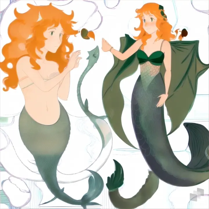 a drawing of a mermaid and a man