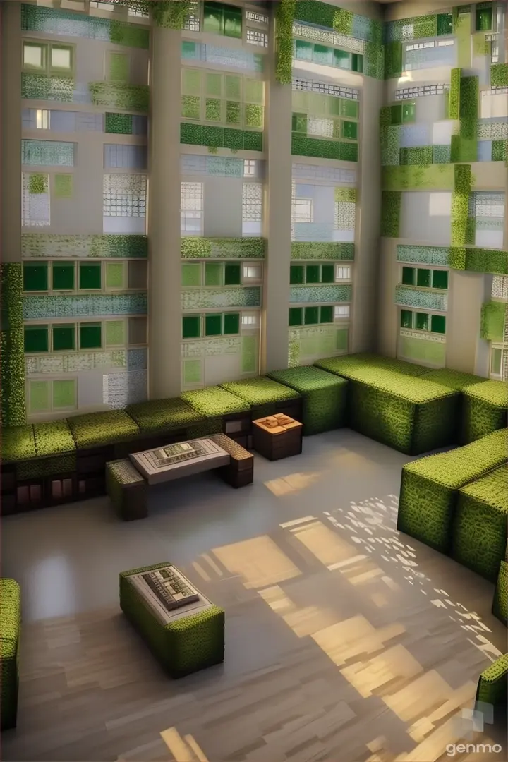 a living room filled with lots of green furniture