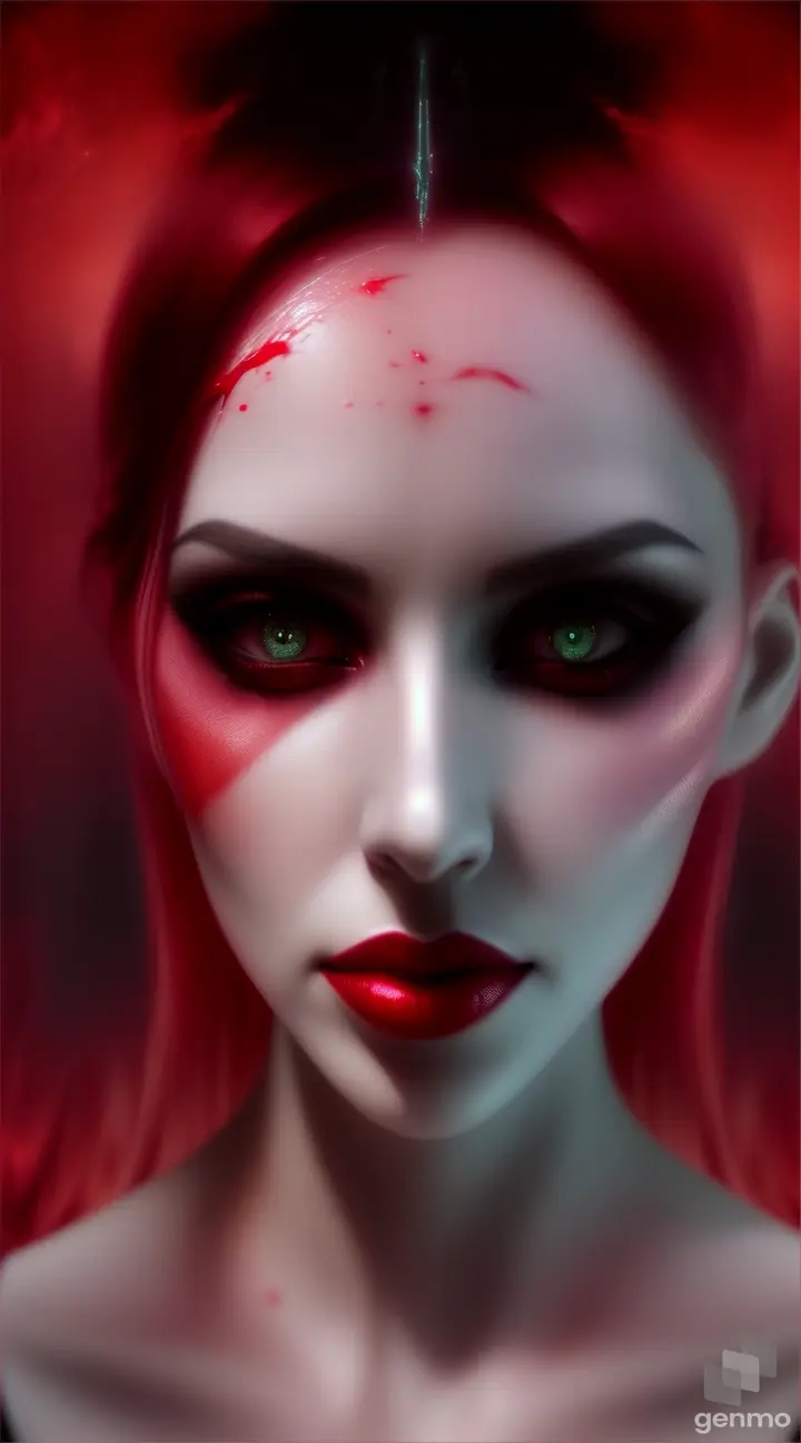 liquid female vampire melting with red liquid, lighting under the skin , fantasy climate