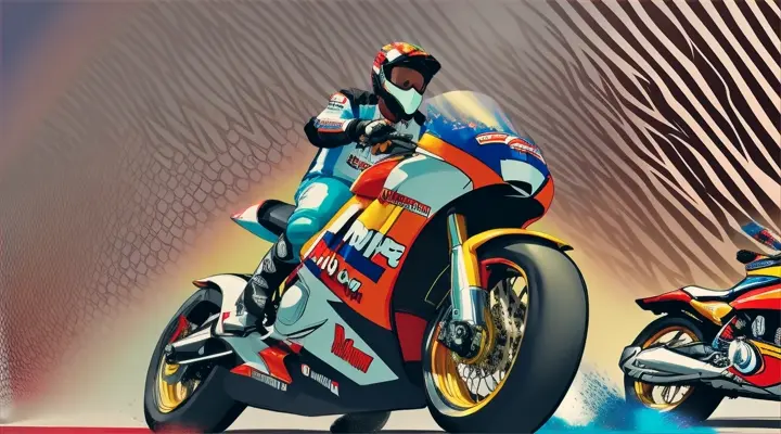 Cartoon character spraying champagne on a custom motorcycle after winning MotoGP championship