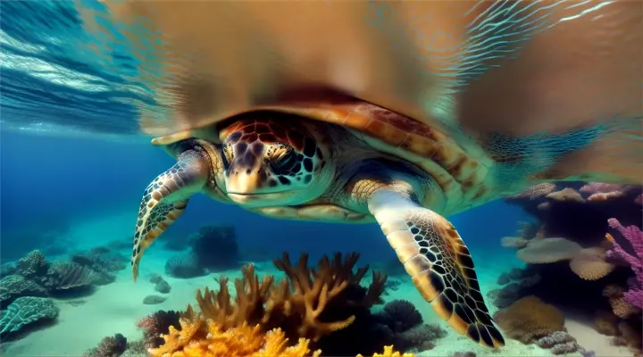 Sea turtle on coral reef