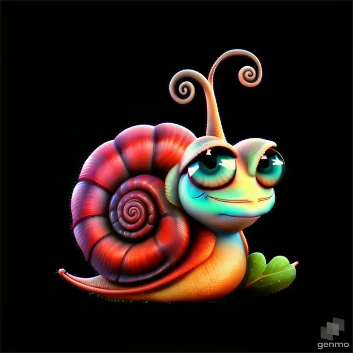 a snail with big eyes sitting on a black background