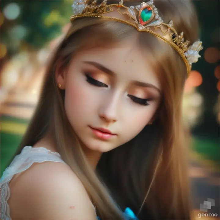 A beautiful славянская girl closes her eyes and squeezes her eyelids tightly. Then she opens her eyes wide. There is a small tiara on the head. The girl blinks.rfycrfw